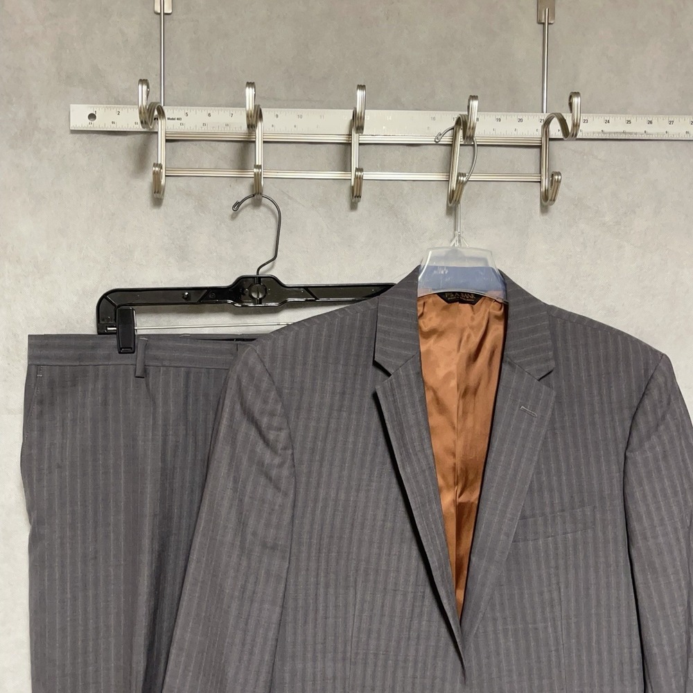 Jos A Bank Suit Men 40L 41L Gray Striped Slim Joseph Wool Academia W36X32 Luxe